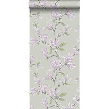 Origin behang - magnolia - zeegroen en lila paars - 53 cm x 10,05 m product