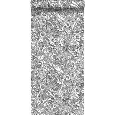 ESTAhome behang - bloemen pentekening - zwart wit - 0.53 x 10.05 m product