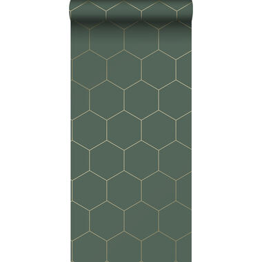 ESTAhome behang - honingraat-motief - groen en goud - 53 cm x 10,05 m product