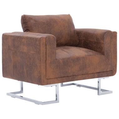 vidaXL Fauteuil kubus kunstsuède bruin product