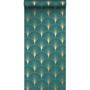 ESTAhome behang - art deco motief - petrolblauw en goud - 0,53 x 10,05 m product