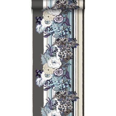 ESTAhome behang - vintage bloemen - taupe en donker paars product