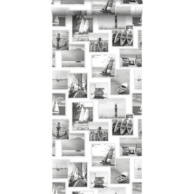 ESTAhome behang - foto collage strand - grijs en wit - 0.53 x 10,05 m product