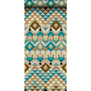 ESTAhome behang XXL - Aztec-motief - turquoise, bruin - 46,5cm x 8,37m product