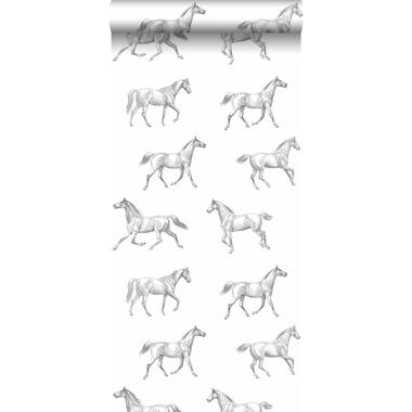 ESTAhome behang - getekende paarden - zwart op wit - 53 cm x 10.05 m product