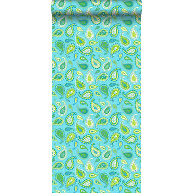 ESTAhome behang - paisleys - turquoise en limegroen - 53 cm x 10,05 m product