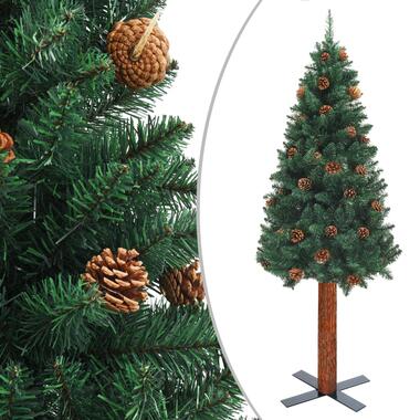 vidaXL Kerstboom met echt hout en dennenappels smal 150 cm PVC groen product