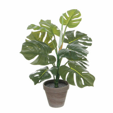 Mica Decorations Kunstplant Monstera - gatenplant - 48 cm - pot grijs product