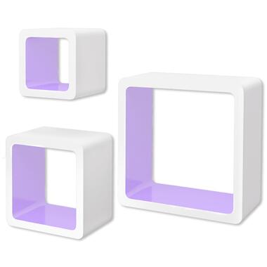 Wandplanken kubus MDF zwevend voor boeken/dvd 3 st wit-paars product