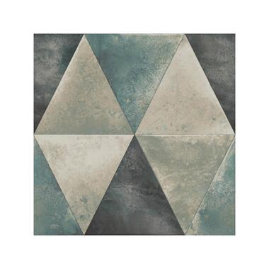 Dutch Wallcoverings - Hexagone driehoek blauw/zwart/zilver -0,53x10,05 product