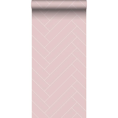 ESTAhome behang - visgraat-motief - oudroze en wit - 0.53 x 10.05 m product