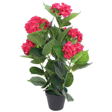 VIDAXL Kunst hortensia plant - met pot - 60 cm - rood product