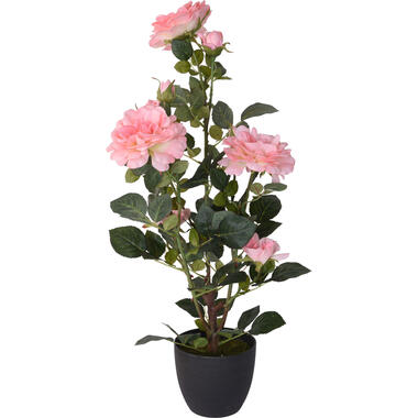 Kunstplant rozen - groen met roze - in pot - 70 cm product