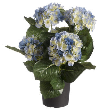 Louis maes Kunstplant - Hortensia hydrangea - blauw - in pot - 44 cm product