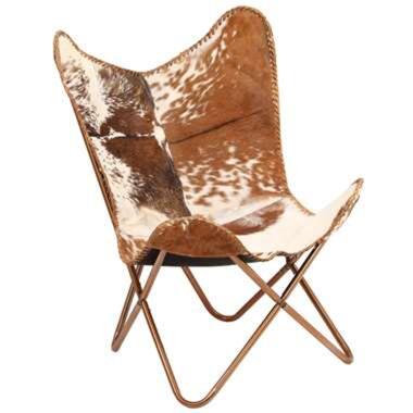 VIDAXL Vlinderstoel echt geitenleer bruin en wit product