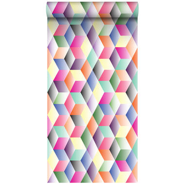 ESTAhome behang - 3D kubussen - roze, geel, groen - 8.37 x 0.465 m product