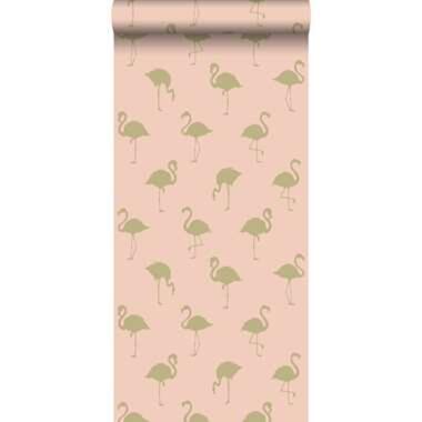 ESTAhome behang - flamingo's - goud en perzik roze - 0.53 x 10.05 m product