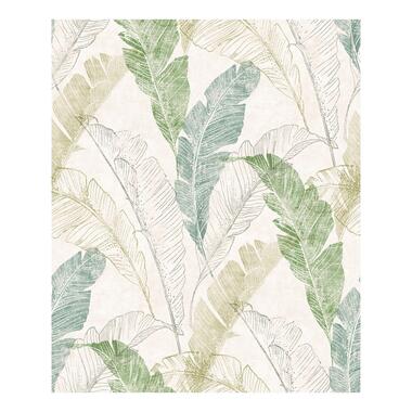 Dutch Wallcoverings - Myriad Tropical Leaf grijs/groen - 0,53x10,05m product
