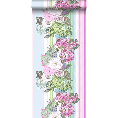 ESTAhome behang - vintage bloemen - licht roze en turquoise product