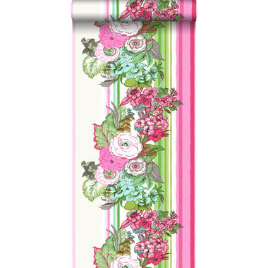 ESTAhome behang - vintage bloemen - roze en limegroen product