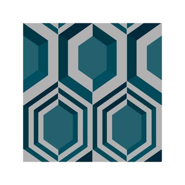 Dutch Wallcoverings - Galactik retro petrol/grijs - 0,53x10,05m product