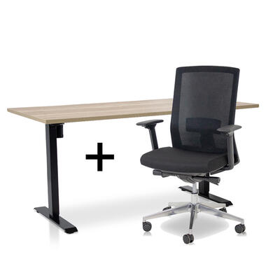 MRC EASY Set - Zit-sta bureau + bureaustoel - 160x80 - robuust eiken product