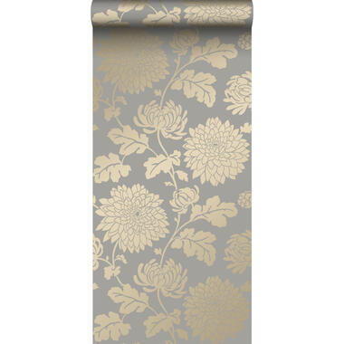 Origin behang - bloemen - taupe en glanzend brons - 53 cm x 10,05 m product