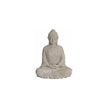 Boeddha beeld - zittend - grijs - polystone - 19 x 13 x 23 cm product