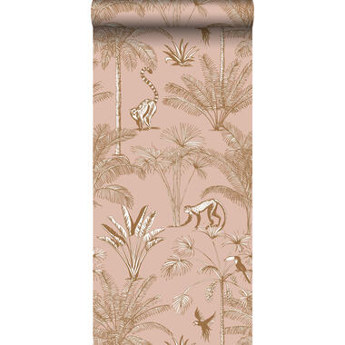 Estahome Behang Jungle Apen Roze En Mintgroen 53 Cm X 10 05 M