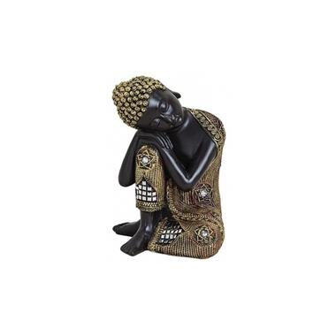 Boeddha beeld - zwart met goudkleurig - slapend - polystone - 17 cm product