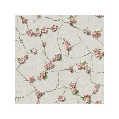 Dutch Wallcoverings - Escapade beton/bloem grijs/roze - 0,53x10,05m product