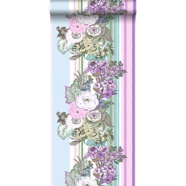 ESTAhome behang - vintage bloemen - lichtpaars en blauw product