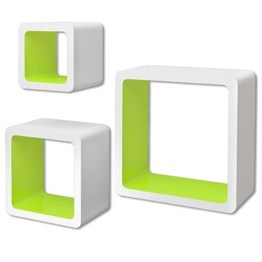 Wandplanken kubus MDF zwevend voor boeken/dvd 3 st wit-groen product