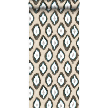 Origin behang - ikat motief - beige en turquoise - 53 cm x 10,05 m product