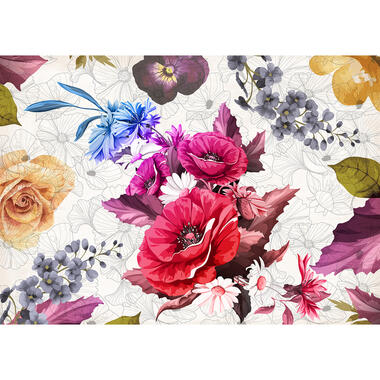 Sanders & Sanders fotobehang - bloemen - wit, roze en blauw product