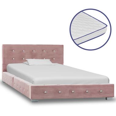 vidaXL Bed met traagschuim matras fluweel roze 90x200 cm product