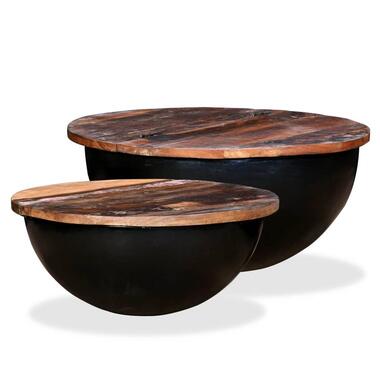 VIDAXL 2-delige Salontafelset komvormig massief gerecycled hout zwart product