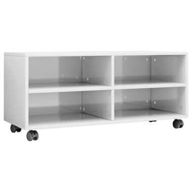 VIDAXL Tv-meubel met wieltjes 90x35x35 cm spaanplaat hoogglans wit product