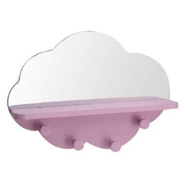Wandkapstok - met spiegel - wolk - roze - 39 cm product