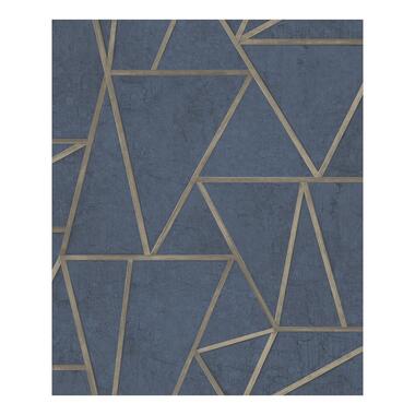 Dutch Wallcoverings - Exposure grafisch blauw/goud - 0,53x10,05m product