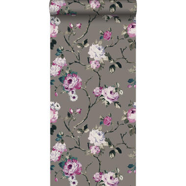 Origin behang - bloemen - taupe en lila paars - 53 cm x 10,05 m product