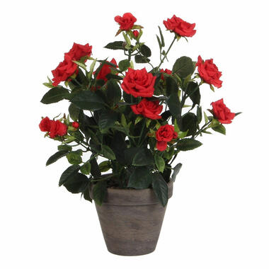 Mica Decorations Kunstplant - rozen - rood - in grijze pot - 33 cm product