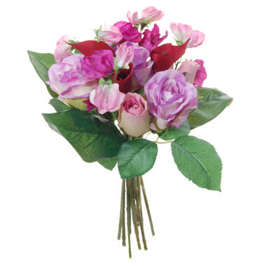 Louis maes Kunstbloemen - boeket - roze - rozen en callalelie - 28 cm product