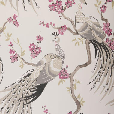 Origin behang - paradijsvogels - taupe, paars - 53 cm x 10,05 m product