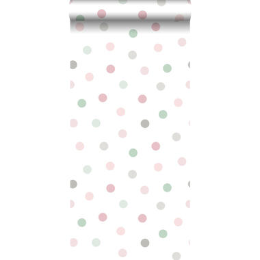 ESTAhome behang - stippen - roze, groen en grijs - 0.53 x 10.05 m product