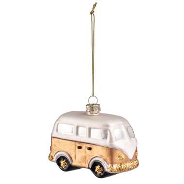 Kerstbal Bus - goud - glas - 7,2x8,7x4,2 cm - Leen Bakker