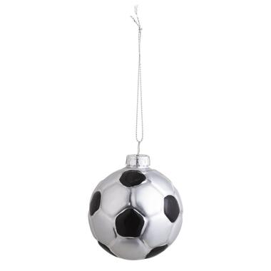 Leen Bakker Kerstbal voetbal zwart/wit glas Ø6,5 cm