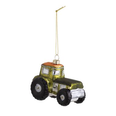 Leen Bakker Kerstbal Tractor - groen glas - 8x9,3x5,5 cm