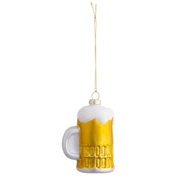 Kerstornament Bierpul geel/wit glas 9,5x6,4x4,9 cm - Leen Bakker