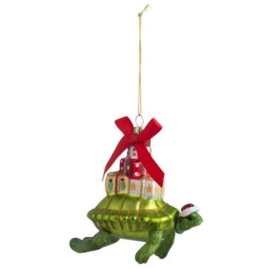 Kerstbal schildpad groen glas 12x11x13 cm - Leen Bakker